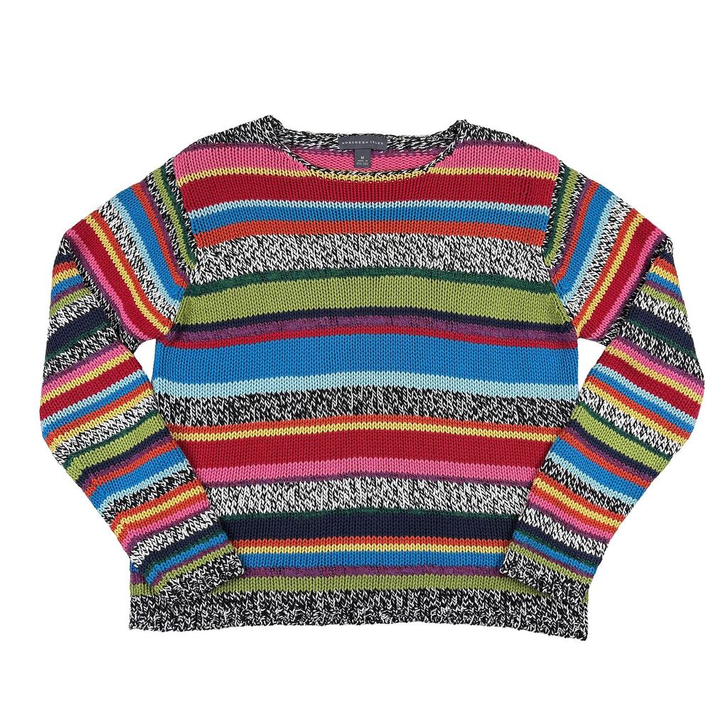 Northern Isles VTG Rainbow Stripe Sweater Women's M Chunky Retro Y2K Hong Kong